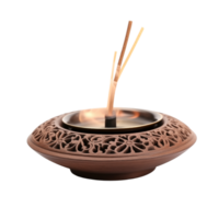 Aromatic Incense Sticks Burning In A Carved Wooden Holder Isolated On Transparent Background png