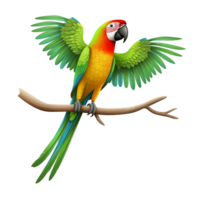Vibrant Parrot Perched On Branch With Open Wings Isolated On Transparent Background png
