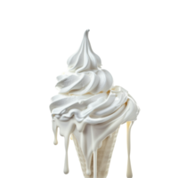 Melting Soft Serve Ice Cream Cone With Dripping Vanilla Swirls On Transparent Background png