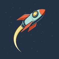 Vintage rocket with jet booster flying in space. Suitable for science and explore innovation banner background. vector
