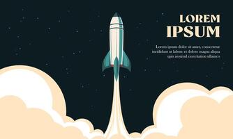 Rocket ship take off illustration 80's background. Suitable for space mission launch and technology banner. vector