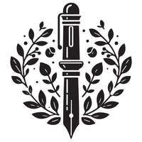 Minimalist Pen silhouette with Leaf and Dot Elements vector