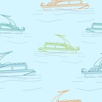 Editable Side View Outline Style Sport Arch Pontoon Boat Vectorized Illustration with Various Colors as Seamless Pattern for Creating Background of Transportation or Recreation Related Design vector
