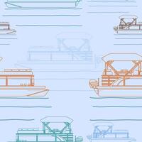 Editable Side View Outline Style Pontoon Boat Vectorized Illustration with Various Colors as Seamless Pattern for Creating Background of Transportation or Recreation Related Design vector