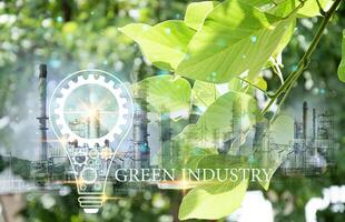 Concepts of green industry, recycling, reuse, reducing global warming, using AI control photo