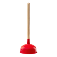 toilet bowl red rubber cup plunger with wooden handle isolate on transparency background png