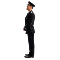 Airplane pilot in black uniform standing side view isolate on transparency background png