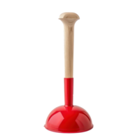 toilet bowl red rubber cup plunger with wooden handle front view isolate on transparency background png