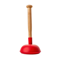 toilet bowl red rubber cup plunger with wooden handle front view isolate on transparency background png