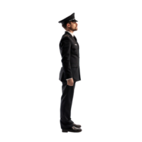 Airplane pilot in black uniform standing side view isolate on transparency background png