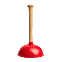 toilet bowl red rubber cup plunger with wooden handle front view isolate on transparency background png