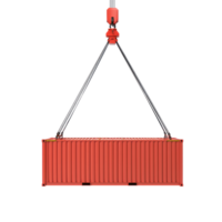 3D cargo container hanging from crane front view isolate on transparency background png