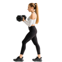 Woman working with dumbbells side view isolate on transparency background png