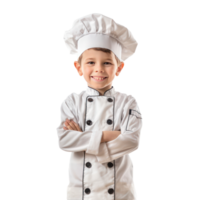 smiling little boy in chef uniform standing front view isolate on transparency background png