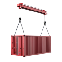 3D cargo container hanging from crane isolate on transparency background png