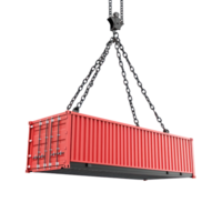 3D cargo container hanging from crane isolate on transparency background png