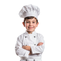 smiling little boy in chef uniform standing isolate on transparency background png