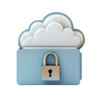 3d Cloud padlock as filing cabinet and folder front view isolate on transparency background png