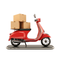 3d scooter dlivery with cardboard boxes on smartphone screen side view isolate on transparency background png