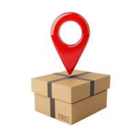 3D red Pin location with cardboard boxes isolate on transparency background png