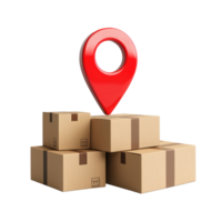 3d illustration of a red pin on a stack of boxes with a map pointer png