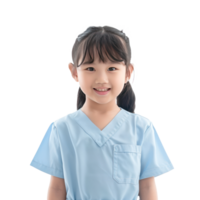 Smile little girl wearing nurse uniform standing front view isolate on transparency background png