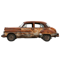 Old rusty classic car side view isolate on transparency background png