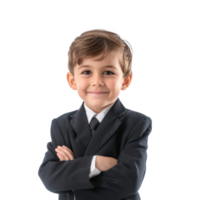Smiling little boy wearing lawyer uniform standing front view isolate on transparency background png