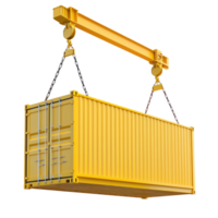 3D cargo container hanging from crane front view isolate on transparency background png