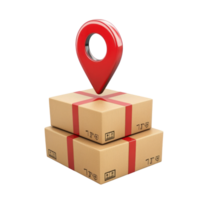 3D red Pin location with cardboard boxes isolate on transparency background png