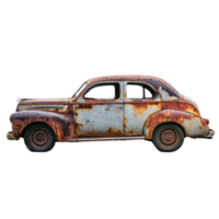 Old rusty classic car side view isolate on transparency background png