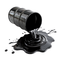 Black oil or petroleum spilled leaking from a black barrel, environmental pollution concept isolate on transparency background png