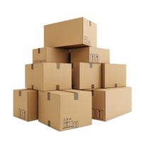 3D Cardboard box stack isolate on transparency background png