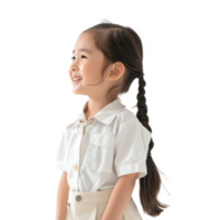 Smiling little girl wearing layer uniform standing side view isolate on transparency background png