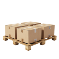 3D Wooden pallet with cardboard boxes front view isolate on transparency background png