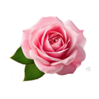 Top view of cute pink rose with leaf on transparent background png