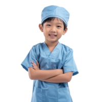 Smile little boy wearing nurse uniform standing front view isolate on transparency background png