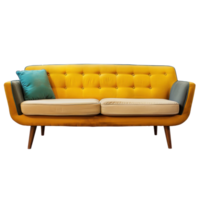 Mid-Century Modern Sofa front view full length isolate on transparency background png