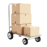 3D Hand truck with cardboard boxes front view isolate on transparency background png