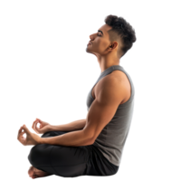Young man practicing yoga with lotus pose side view isolate on transparency background png