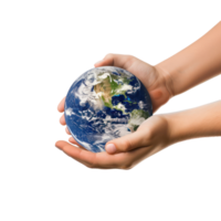 hands gently supporting the Earth side view isolate on transparency background png