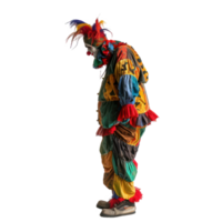 Scary person in clown costume standing side view isolate on transparency background png
