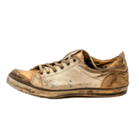Old vintage damaged sport shoes side view isolate on transparency background png