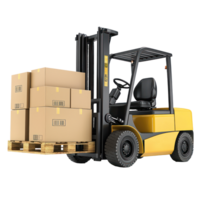 3D Forklift truck with boxes on pallet front view isolate on transparency background png