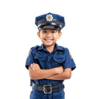 Smiling little boy wearing police uniform standing isolate on transparency background png