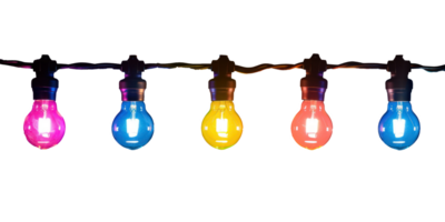 light bulbs on string in multi colours on transparency background png