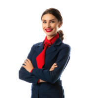 Smiling female flight attendant standing isolate on transparency background png