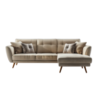 Sofa with Chaise front view full length isolate on transparency background png
