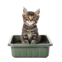 Kitten in the litter box front view isolate on transparency background png