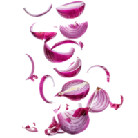 Falling Sliced red onion isolate on transparency background png